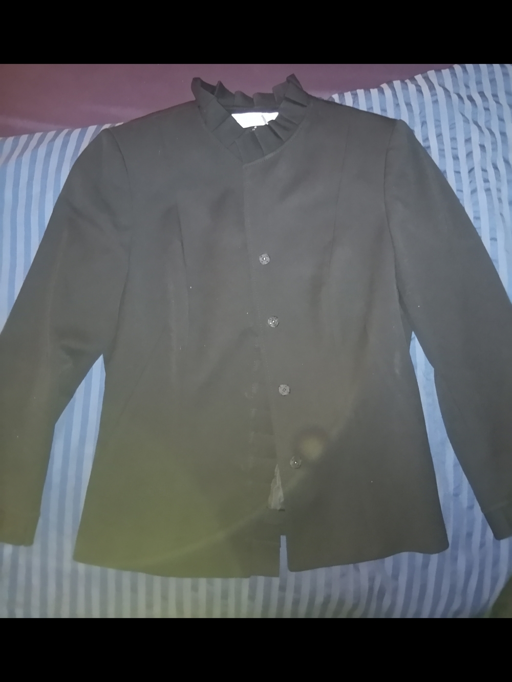 Tahari Black Women's Button-Front Ruffle Collar Jacket